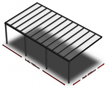 Preview: Überdachung mit VSG 8,76 mm klar, 9 x 4,5 m